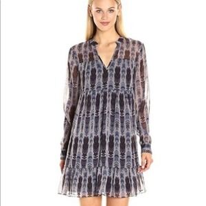 BCBGeneration Tiered Boho Festival Feather‑Print Overlay Mini Dress - Size M